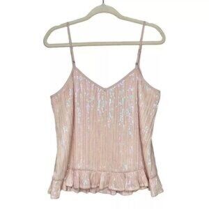 🔥🔥🔥Anthropologie Women's Sequin V Neck Ruffle Hem Tank Top